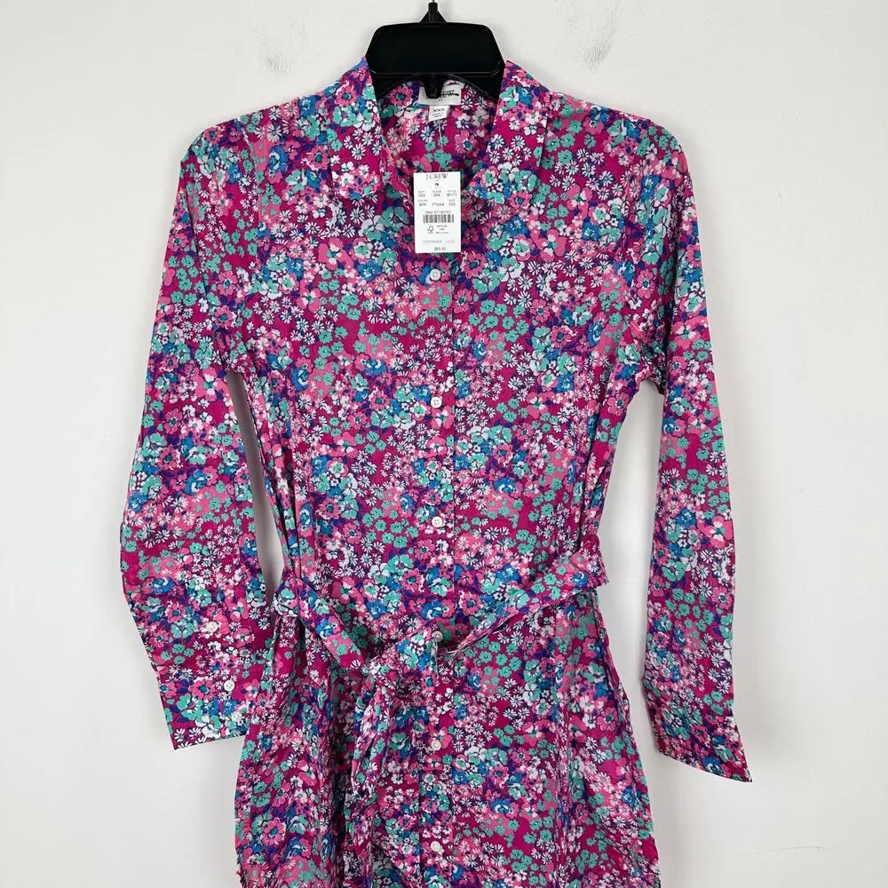 J.Crew Beach Shirtdress Floral Cotton Lightweight Long Sleeve Purple XXS NWT
